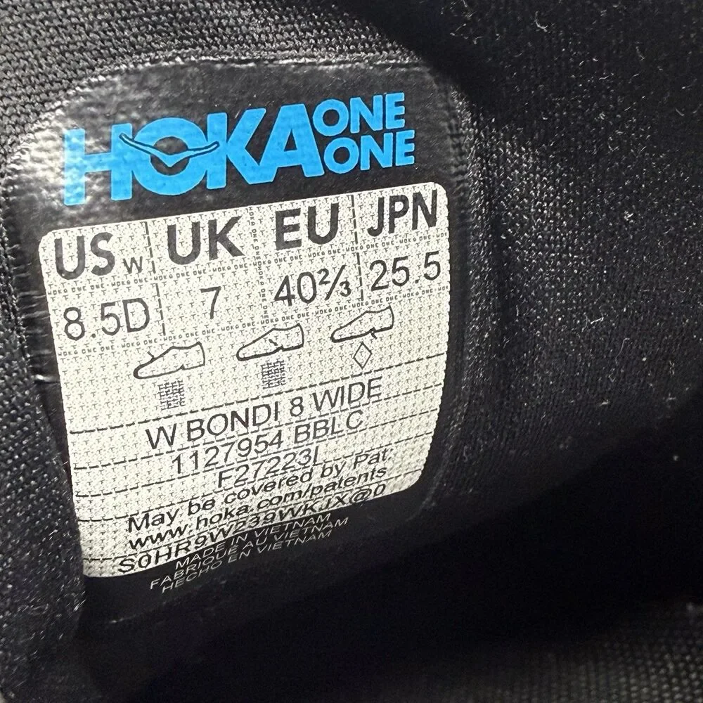 Hoka One One Bondi 8 Womens 8.5 D Wide Triple Black Running Shoes Sneakers